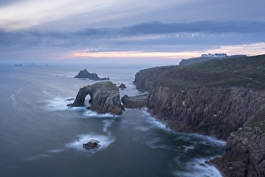 Cornish Coastal Views Impressions: Sunset over the dramatic cliffs of Lands End, Cornwall, England. Autumn (September)