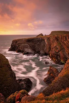 English Coastline Impressions: Sunset over the dramatic cliffs of North Cornwall, England. Spring (May) 2021