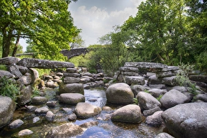 River Dart England Impressions: View of river with partially collapsed clapper bridge