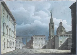 Watercolour Ink On Paper Art Impressions: View from the Current Oderlaffi Square in Forl