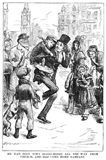 Charles Dickens Biography Images Impressions: BOB CRATCHIT & TINY TIM. Wood engraving from a 19th century American edition of Charles Dickens A Christmas Carol