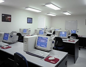 Learning Environment Impressions: COMPUTER LAB, c1990. Computer lab at a school. Photograph by Carol M. Highsmith, c1990
