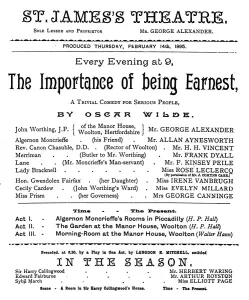St James Theatre London Impressions: WILDE: PLAY PROGRAM. Program for the first performance of The Importance of Being Earnest