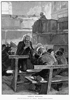 Wood Engraving Artwork Impressions: PRIMITIVE METHODISTS, 1888. Primitive Methodists at Prayer