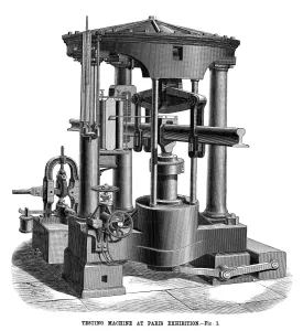 La Science Impressions: MACHINE D'ESSAI, 1878. Une machine d'essai universelle, utilisée pour tester la traction.