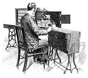 Late 19th Century Inventions Impressions: CENSUS MACHINE, 1890. Operating the sorting and counting mechanism for the statistical