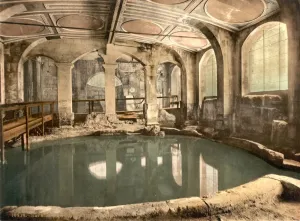 ANGLETERRE : BAINS RÔMAINS. Intérieur des bains romains anciens à Bath, en Angleterre. Photochrome.