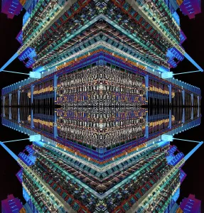 Hong Kong Architecture Impressions: Abstract visualization, reflections in Electric road, Hong Kong