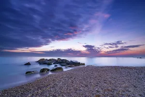 Impressions de Le lever du soleil, paysage marin, Porto Recanati, Marche, Italie, Europe Images Liées Impressions: Sunrise