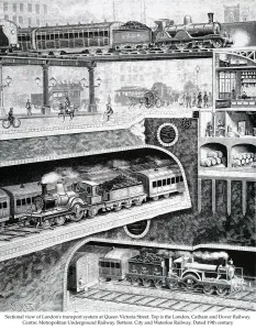 London Underground History Impressions: Sectional view of Londons transport system
