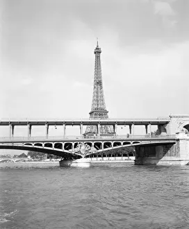 International Travel Destinations Impressions: Bridge and Eiffel Tower