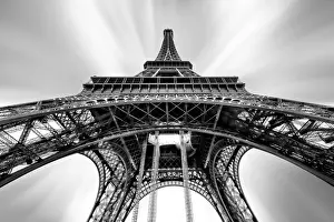 Famous French Landmarks Impressions: Looking Up at the Eiffel Tower