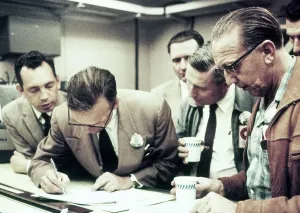 Early Space Exploration History Impressions: Lab Scientists Computing Data