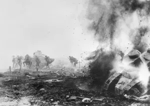 World War I Images Impressions: Tank Exploding into Flames