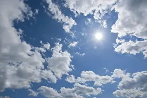Blue Sky Germany Impressions: Blue sky with sun and clouds, Thuringia, Germany