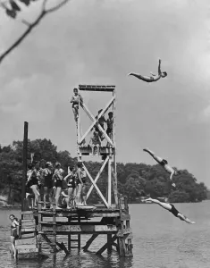 Nostalgic Beach Scenes Impressions: Using The Diving Platform
