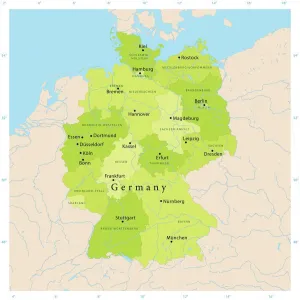 Impressions de Carte vectorisée détaillée de la République fédérale d'Allemagne. Le fichier a été créé le 4 juillet 2011. Les couleurs dans le fichier .eps sont prêtes à l'impression (CMYK) Carte Impressions: Carte vectorielle d'Allemagne.