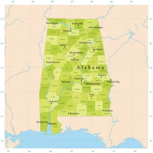 Illustrations De Cartes Impressions: Carte vectorielle d'Alabama.
