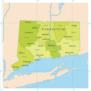 Illustrations De Cartes Impressions: Carte vectorielle du Connecticut.