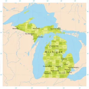 Illustrations De Cartes Impressions: Carte de Vecteur du Michigan.