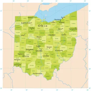 Illustrations De Cartes Impressions: Carte de Vecteur d'Ohio.
