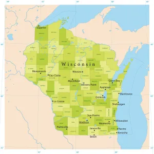 Illustrations De Cartes Impressions: Carte vectorielle du Wisconsin.