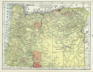Vintage US Maps Impressions: Map Of Oregon