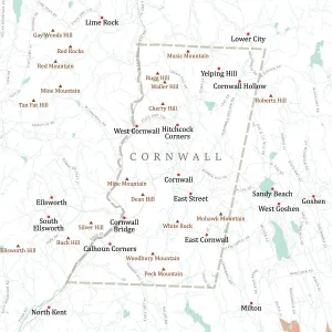 Digital Cartography Design Impressions: CT Litchfield Cornwall Vector Road Map