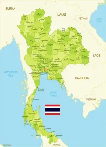 Images Liées Impressions: Carte plane de la Thaïlande avec drapeau.