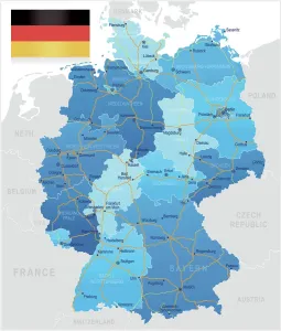 Impressions de Carte détaillée de l'Allemagne avec les routes, les divisions administratives et les villes Carte Impressions: Allemagne - carte routière.