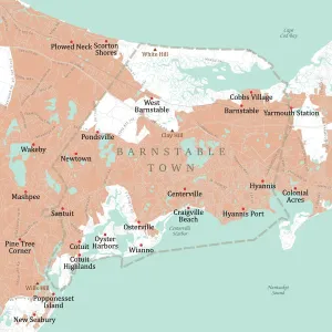 Digitally Generated Cartography Impressions: MA Barnstable Town Vector Road Map