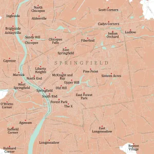 MA Hampden Springfield Vector Route Map