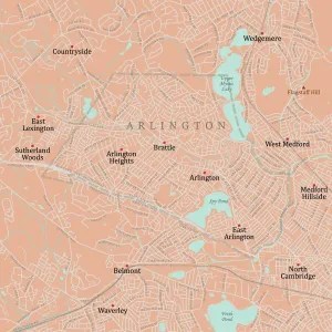 Massachusetts County Map Impressions: MA Middlesex Arlington Vector Road Map