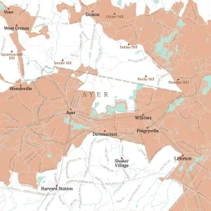 Massachusetts County Map Impressions: MA Middlesex Ayer Vector Road Map