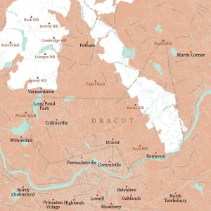 Massachusetts County Map Impressions: MA Middlesex Dracut Vector Road Map