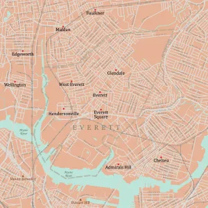 Massachusetts Vector Map Impressions: MA Middlesex Everett Vector Road Map
