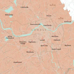 Massachusetts Vector Map Impressions: MA Middlesex Lowell Vector Road Map
