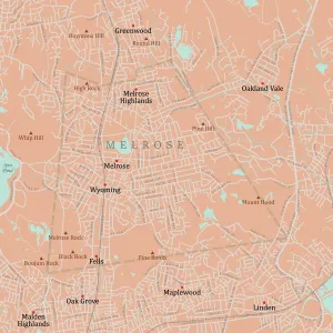 Massachusetts Vector Map Impressions: MA Middlesex Melrose Vector Road Map