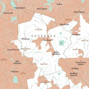 Massachusetts Vector Map Impressions: MA Middlesex Sherborn Vector Road Map