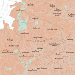 Massachusetts Vector Map Impressions: MA Middlesex Waltham Vector Road Map