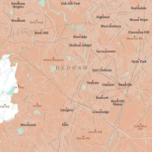Massachusetts County Map Impressions: MA Norfolk Dedham Vector Road Map