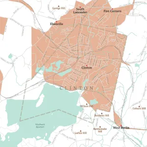 Massachusetts County Map Impressions: MA Worcester Clinton Vector Road Map