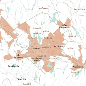 Massachusetts Vector Map Impressions: MA Worcester Gardner Vector Road Map