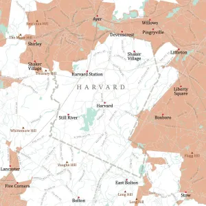 Massachusetts Vector Map Impressions: MA Worcester Harvard Vector Road Map