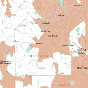 Massachusetts County Map Impressions: MA Worcester Mendon Vector Road Map