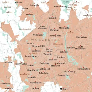 Digital City Maps USA Impressions: MA Worcester Vector Road Map