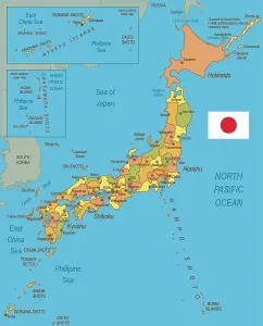 Impressions de Cartes de Référence Carte Impressions: Carte du Japon avec drapeau.