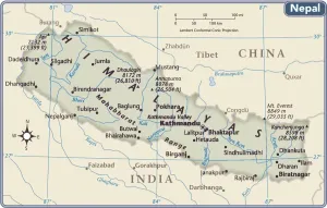Carte du pays du Népal.