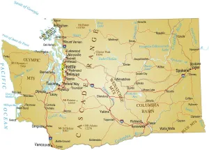 Une carte papier de lÉtat de Washington.