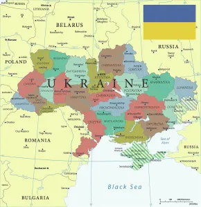 Impressions de Carte de référence de l'Ukraine, un pays situé en Europe de l'Est, aux frontières avec la Biélorussie, la Russie et les pays baltes Ukraine Impressions: Carte de Référence de l'Ukraine